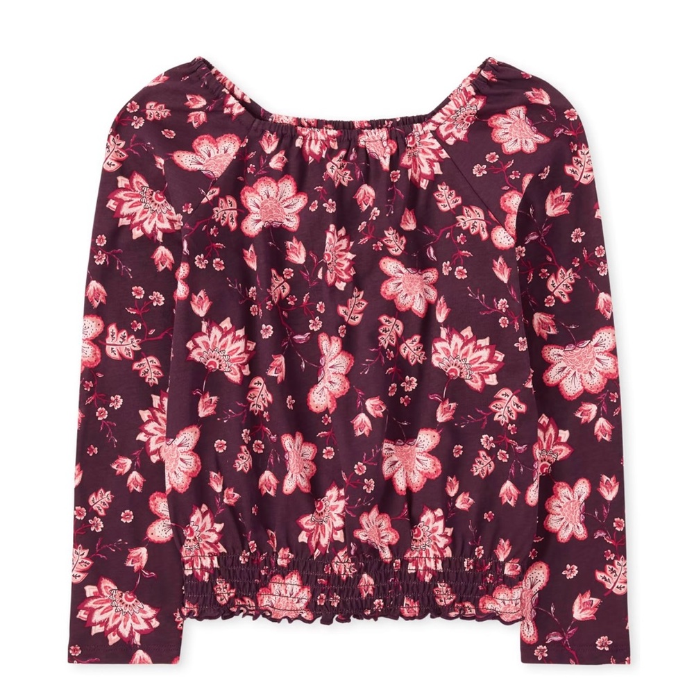Girls Floral Print Smocked Top XS(4)